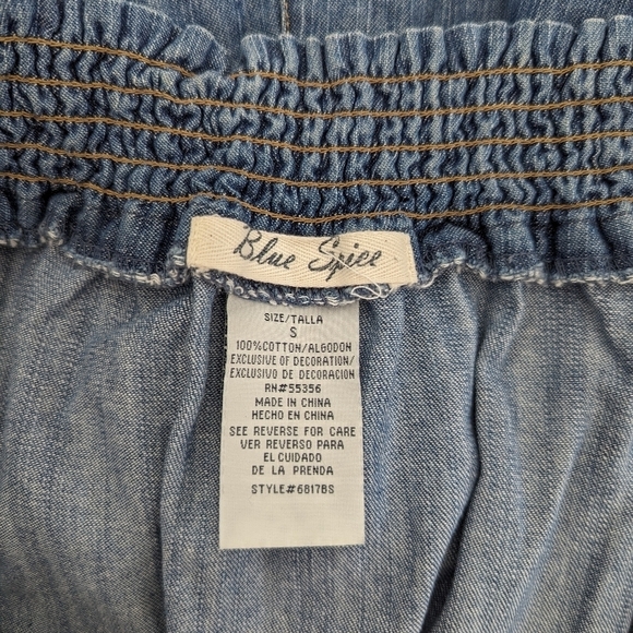 BLUE Spice blue denim overalls romper shorts size Small - Picture 10 of 10